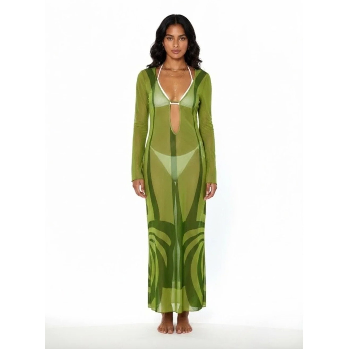 Nwt Caroline Constas Sheer Maxi Swim Cover Up Dress Resort Beach Goddess Fairy M